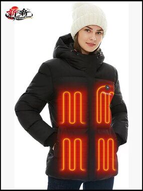 Heated Down Jacket with Battery Detachable Hood 5 Heating Zones Winter Coat